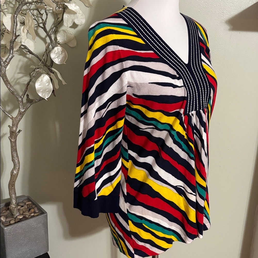 August Silk Colorful Striped V-Neck Blouse - Picture 3 of 6